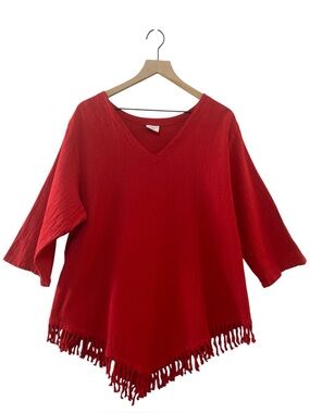 Sea Breeze of California 100% Cotton Top Size XL Red Fringe Hem Coastal Grandma